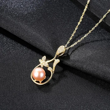

[MeiBaPJ]Real Freshwater Pearl Simple Personality Pendant Necklace 925 Solid Silver Fine Jewelry for Women