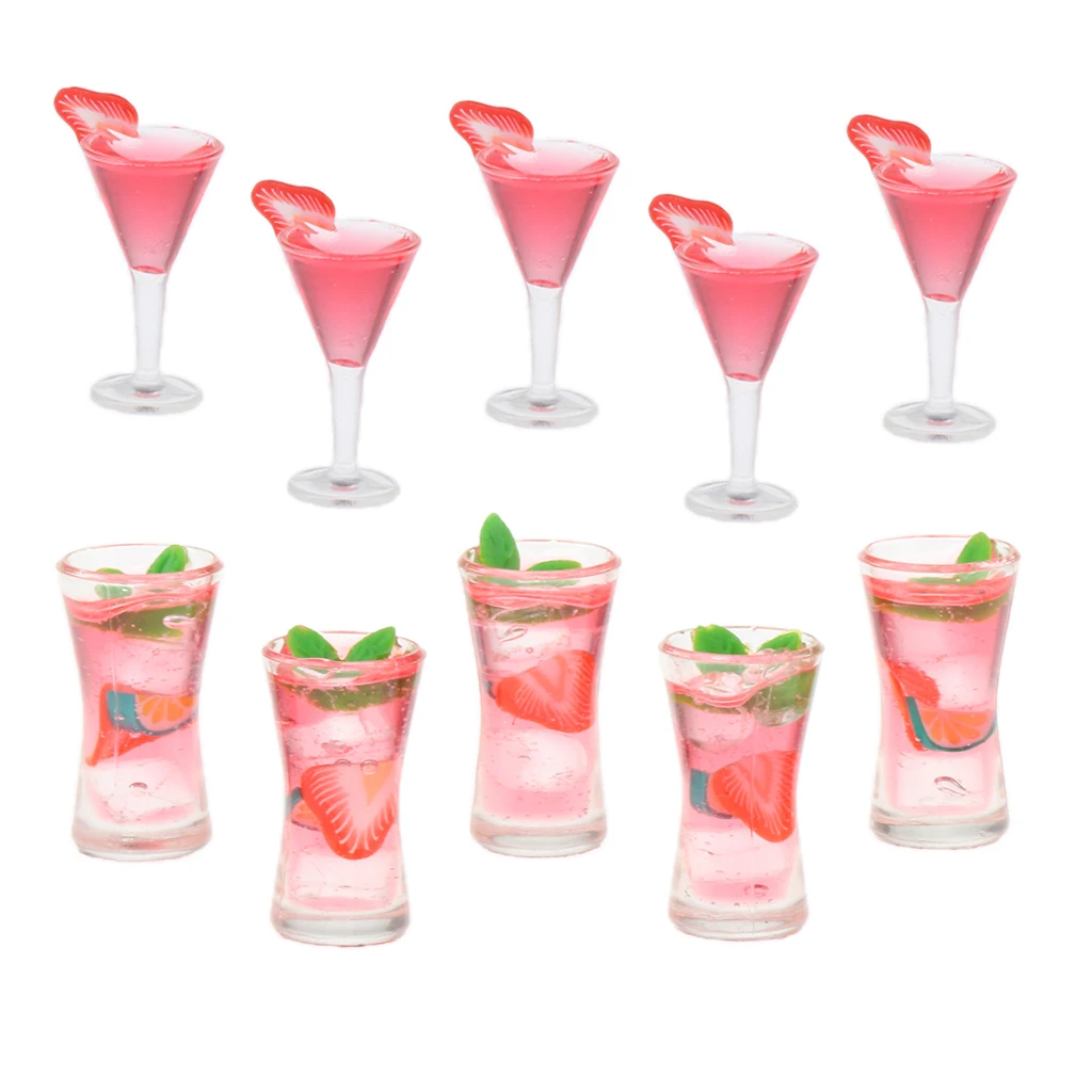 10 Pieces 1/12 Dollhouse Miniature Cocktail Glasses Wine Glasses Model ...