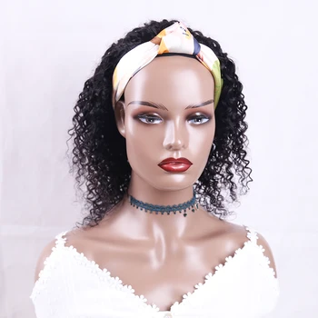 

Brazilian Kinky Curly Headband Wigs Remy Human Hair 30" Human Hair Scarf Wig Kinky Curly Hair Wig with Headbands Made Machine