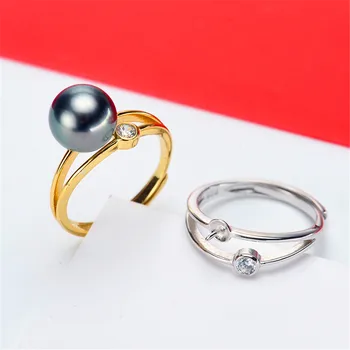 

Real S925 Sterling silver Adjustable Blank Ring Base Fit Half hole Beads DIY Ring Jewelry Findings Making