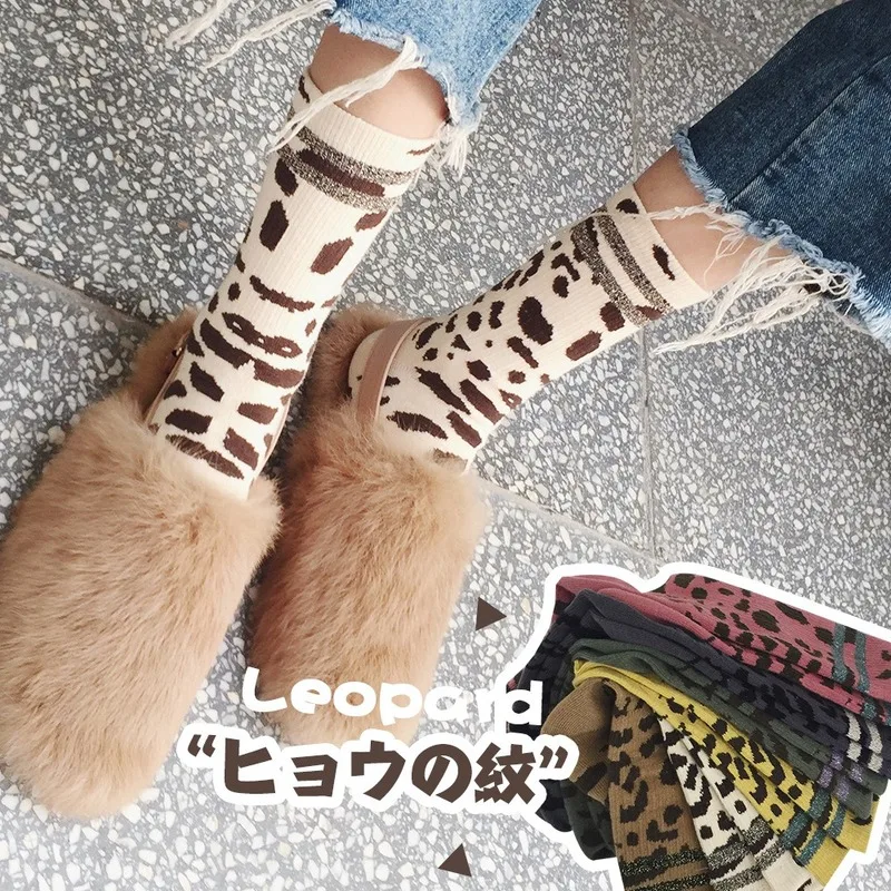 Jeseca,, сексуальные носки с леопардовым принтом, Осень-зима, теплые носки для женщин, Харадзюку, Ретро стиль, уличная одежда, рождественские носки, подарок