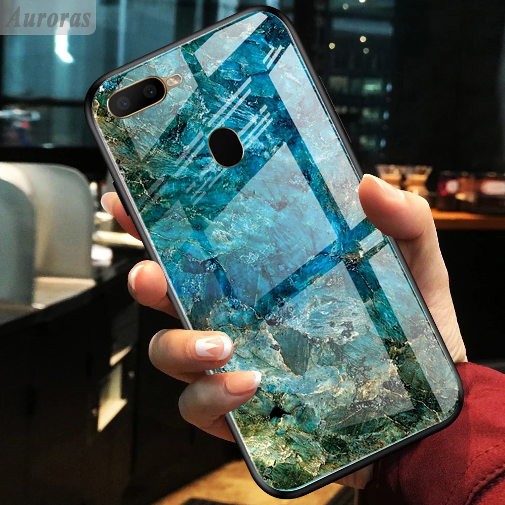 Auroras для OPPO A5S чехол из закаленного стекла мраморный принт с мягкой рамкой ТПУ