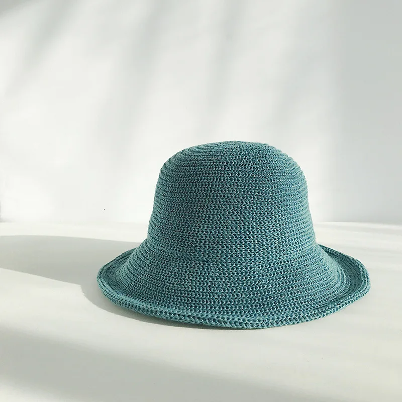 turquoise green Harajuku зима корейский стиль твердая Женская Солнцезащитная шляпа вязанная шляпа художественная пляжная кепка уличная Дамская Шляпка Солнцезащитная дышащая - Цвет: turquoise green
