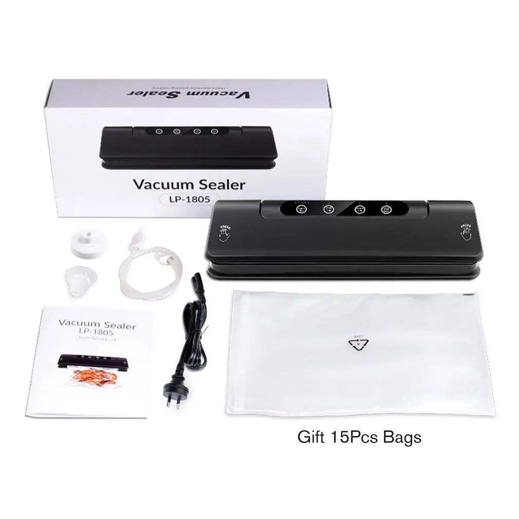 

LP-1805 220V/110V Vacuum Sealing Machine Home Best Vacuum Sealer Fresh Packaging Machine Food Saver Vacuum Packer+15Pcs Bags