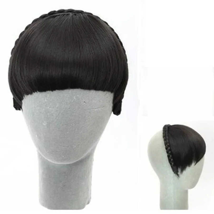 LANLAN короткие тупые челки натуральные плетеные аккуратные шиньоны термостойкие синтетические женские волосы Доступные натуральные волосы головные уборы - Цвет: Black