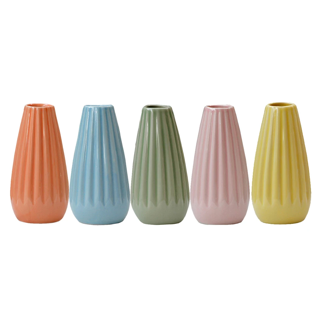 Home Garden Ceramic Mini Vase Stripe Planter Pot Ornaments Decor Decoration