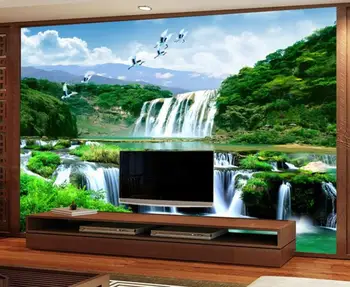 

CJSIR Custom 3D Wall Mural Wallpaper Nature Landscape Green Mountain Waterfall 3d Silk Cloth Photo 3d Wall Paper Home Decor