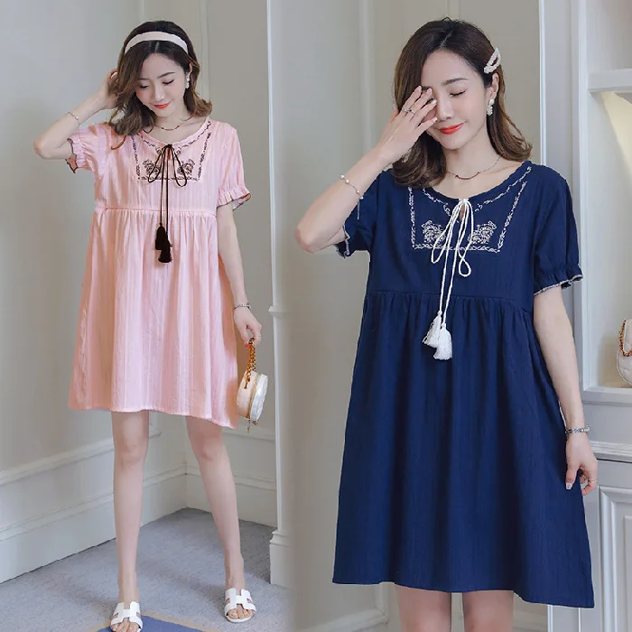 

2019 New Style Pregnant Women Summer Wear Nursing Dress Pregnant Women Large Size Embroidered Pregnant Women Loose-Fit Summer We