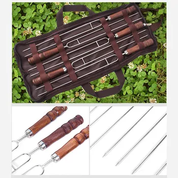 

5 Pcs/Set BBQ Forks Stainless Steel Wood Handle Meat Skewer Tool for Travel Camping Barbecue Picnic XHC88