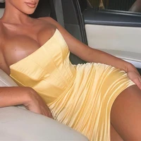 Satin Folds Off Shoulder Sexy Dress WoSleeveless Backless Night Club Dresses Mini Bodycon Summer Dress