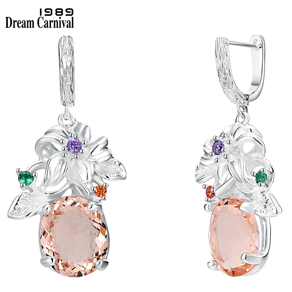 DreamCarnival1989 New Baroque Women Drop Earrings Fine Cut Peach CZ Silver Plated Party Fashion Jewelry Birthday Gift WE3799PN
