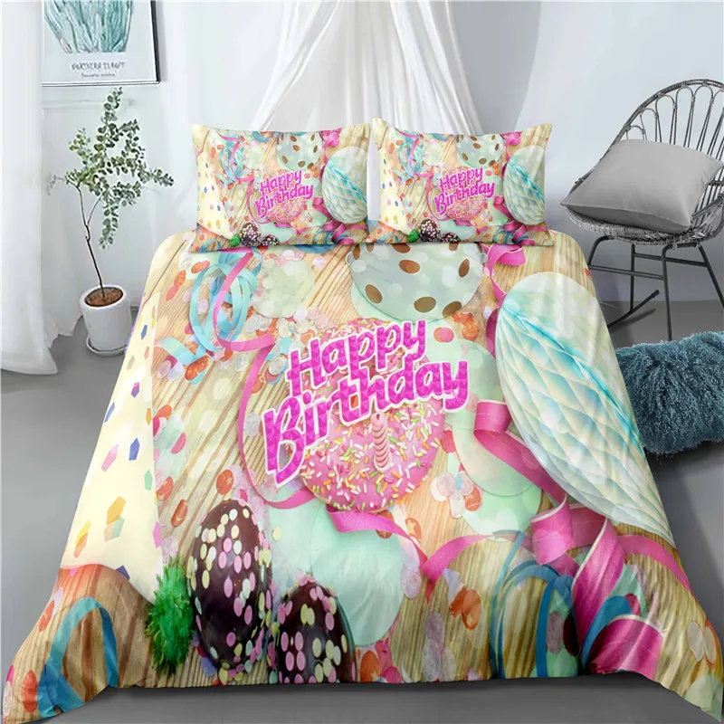 Happy Birthday Series 3D Bedding Set Gift Comforter Cover Single Double Full Queen King Size Chocolate Home Quilt Custom | Дом и сад
