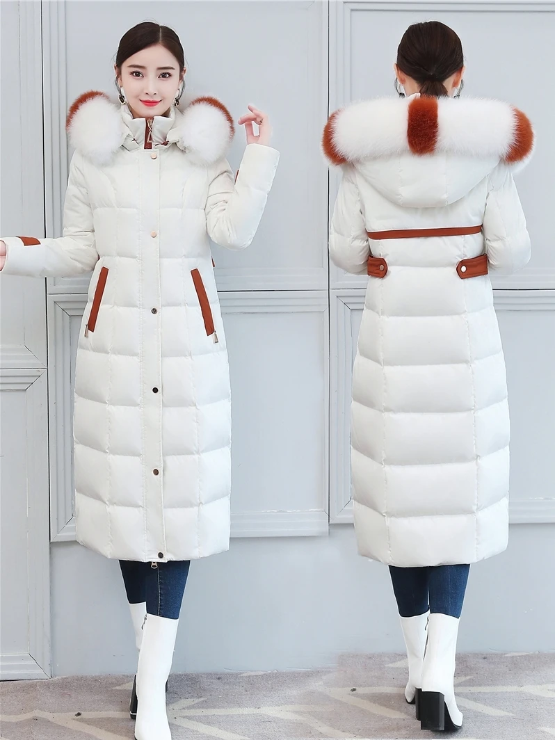 

Winter Duck Down Jacket Women Long Down Coat Female Thick Slim Jackets Clothes Ladies Large Fox Fur Hood Warm Coats 6