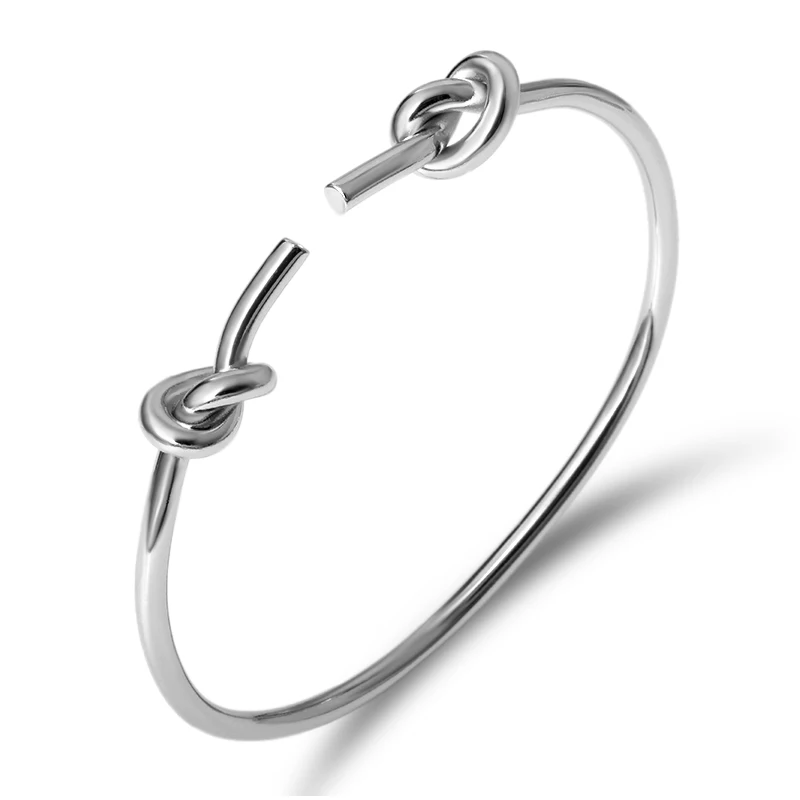 Классические брендовые браслеты и браслеты с узлом для ногтей, простая тонкая манжета золотого цвета, браслет для женщин, ювелирные изделия, свадебные браслеты, подарок для влюбленных - Окраска металла: Silver Color
