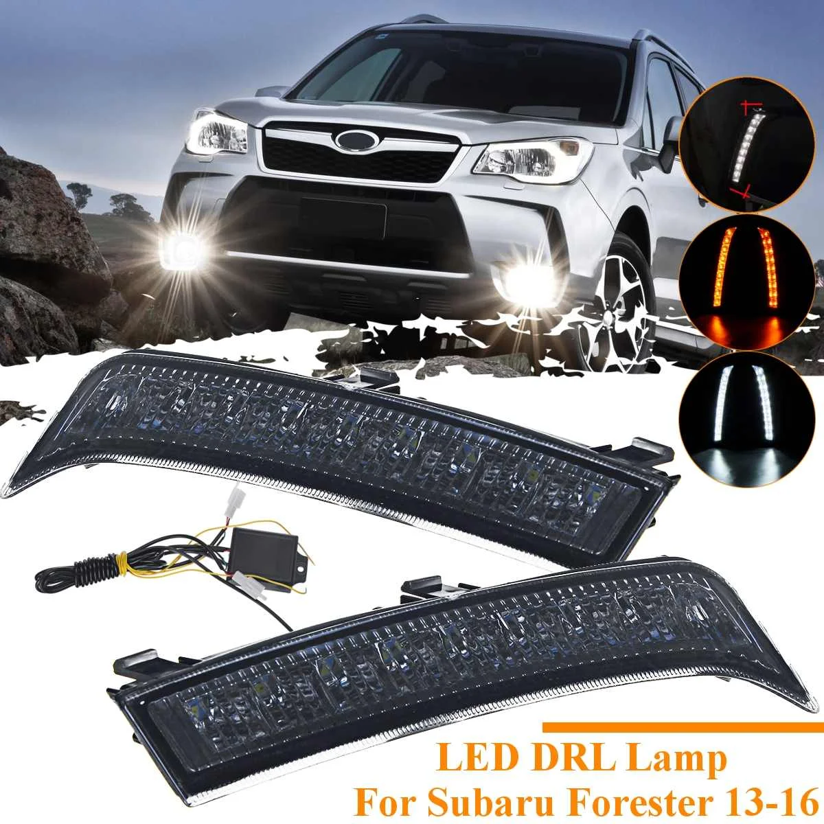  Car Led Drl For Subaru Forester 2013-2016 Daytime Running Light Turn Signal Front Bumper Driving Fo - 4000040414441