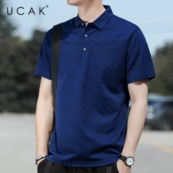 

UCAK Brand Summer Turn-down Collar T-Shirt Men Clothing Streetwear Short Sleeve T Shirt Homme Solid Color Clothes Tshirt 5257