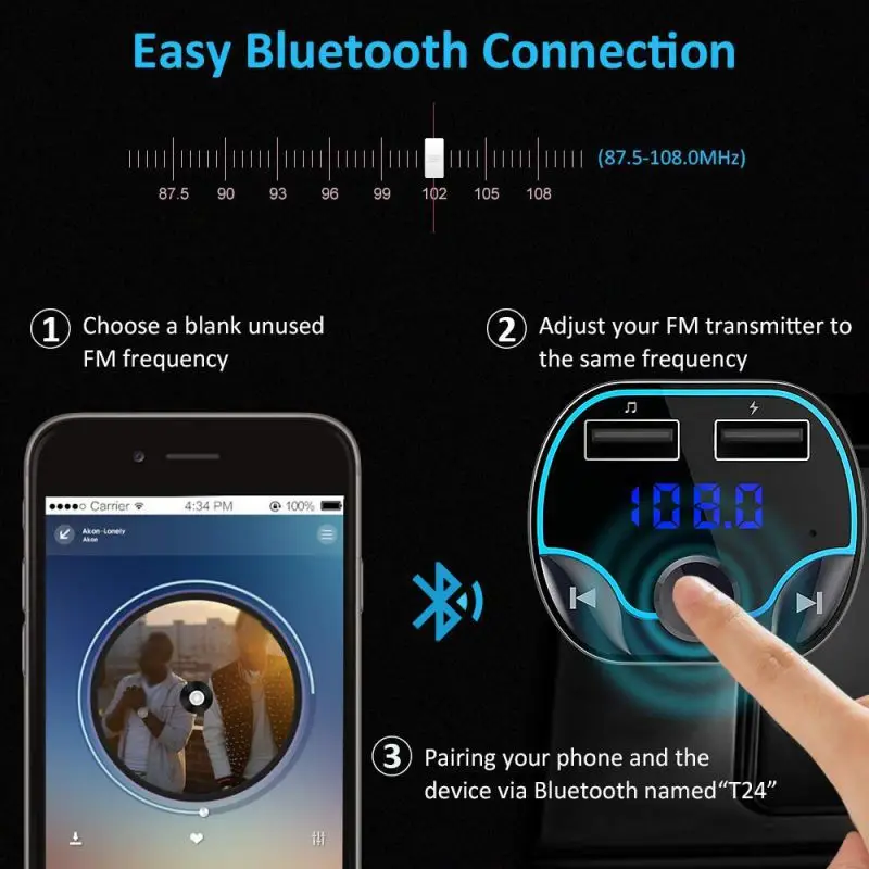 QC3.0 Bluetooth 5,0 FM передатчик Комплект беспроводной связи Bluetooth для автомобиля mp3 плеер дисплей экран Aux модулятор Handfree быстрое зарядное устройство