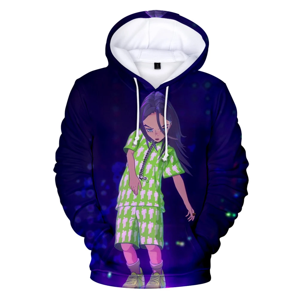 Billie Eilish/Новинка; толстовка с 3D рисунком для мужчин и женщин; Модный пуловер; детская повседневная черная толстовка с 3D принтом для мальчиков и девочек