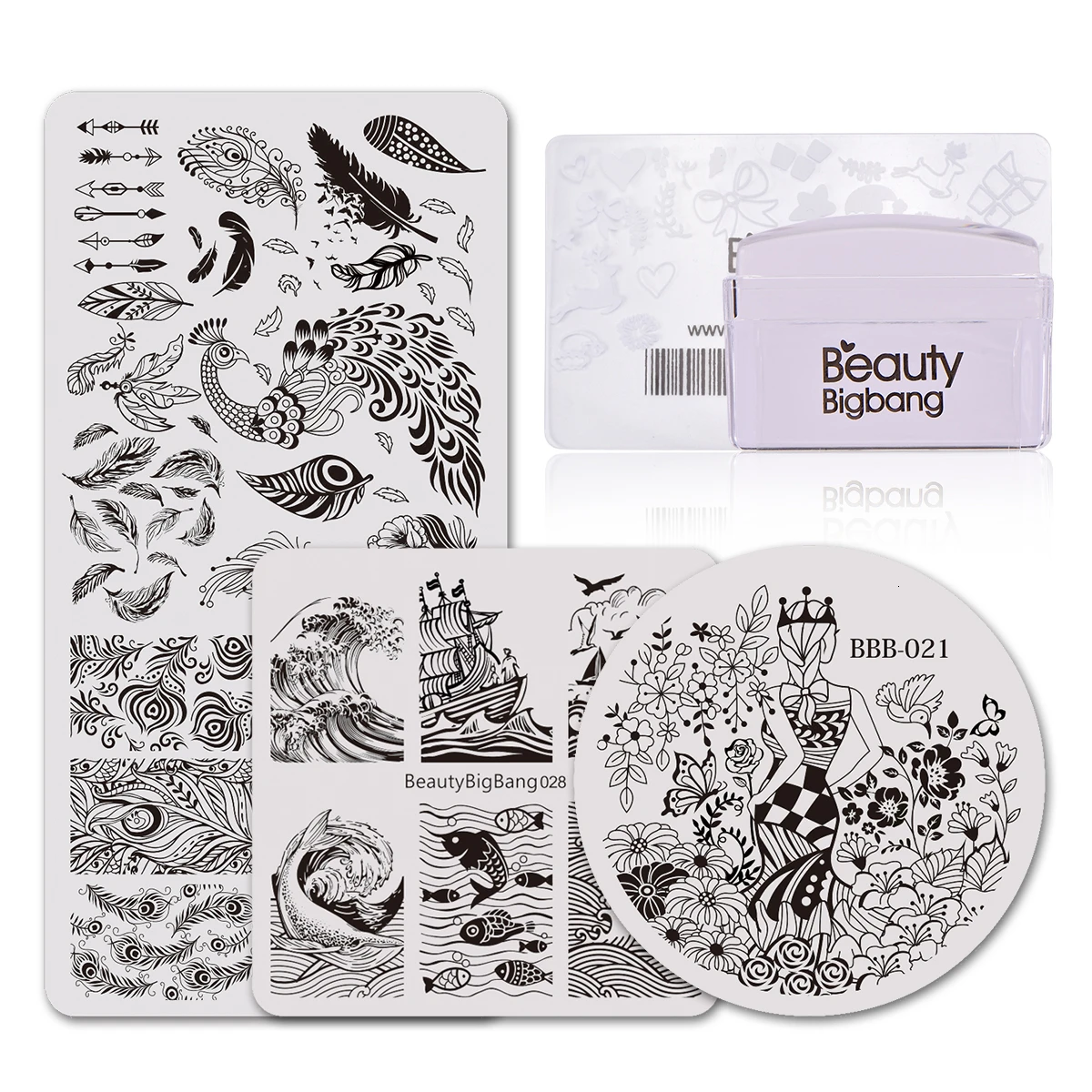 

BeautyBigBang Stamping Plate Set Square Round Rectangle Nail Templates Stamper Scrape Leaf Rose Flower Image Nail Art Stamp