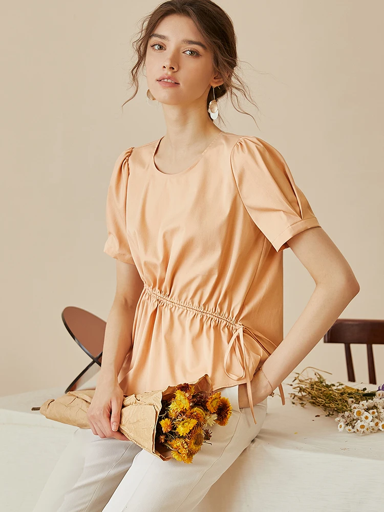 

Puff sleeve shirt women 2020 summer new temperament orange blouse design niche shirt