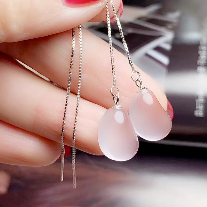 Серьги-подвески из натурального розового кварца 11 карат * 2 шт. | Украшения и