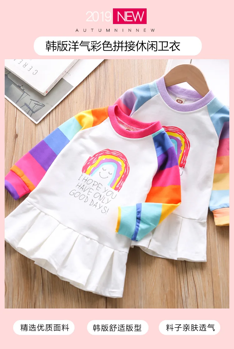 Новые весенние модные платья, платье для малышей 2-6 лет, платье для девочек, Радужное платье