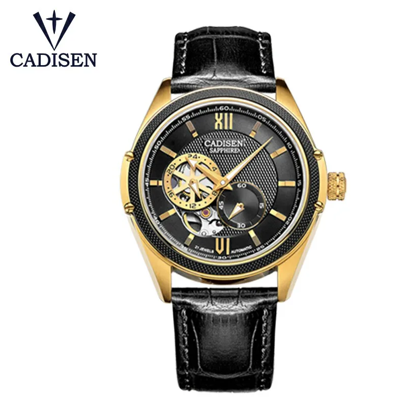 CADISEN мужские часы автоматические механические ролевые Дата светящаяся Мода Роскошный бренд водонепроницаемые мужские часы Hombre Relogio Masculino - Цвет: BLACK GOLD WATCH