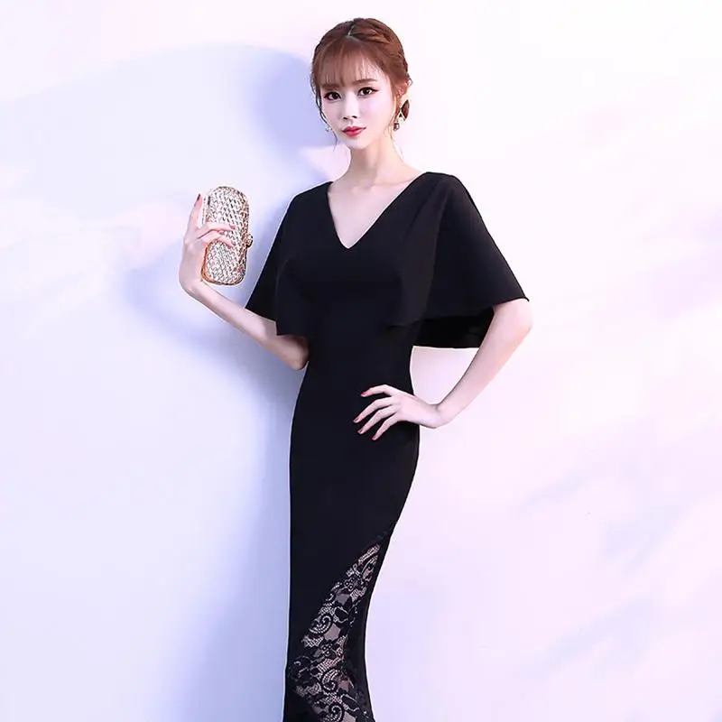 Женское платье для выпускного вечера, Cheongsam, сексуальное, с высоким разрезом, воротник-стойка, Qipao, элегантное, черное, длинное, рыбий хвост, винтажное, Robe De Soiree, Размер 3XL - Цвет: Style6