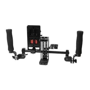 

HDRIG On-camera Monitor Cage Rig With V Lock Mount Power Splitter Dual Rosette Handgrip Kit for 5" 7" Monitors