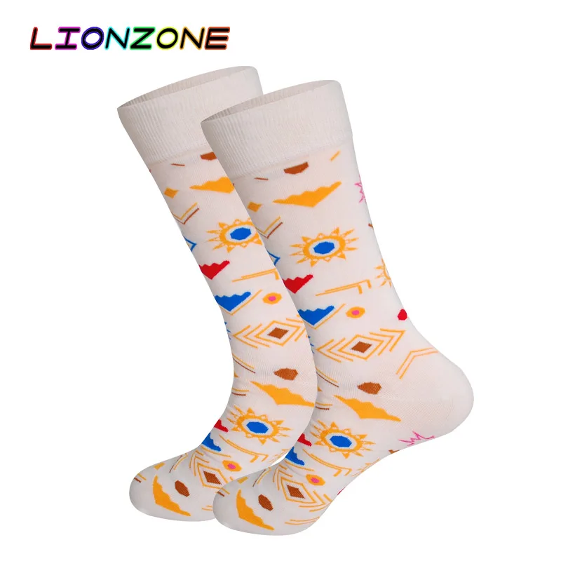 Носки LIONZONE мужские цветные хлопковые с геометрическим рисунком в полоску