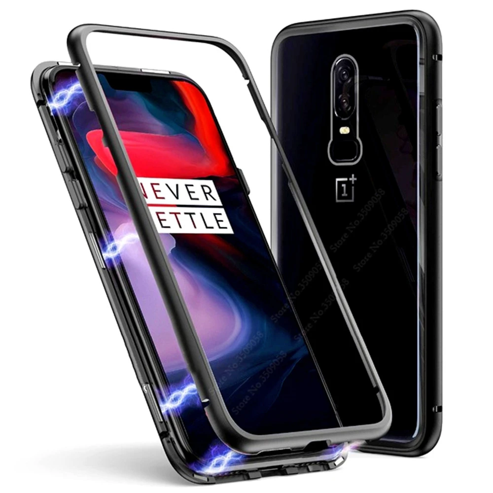 Магнитный адсорбционный металлический корпус из закаленного стекла для Oneplus 6