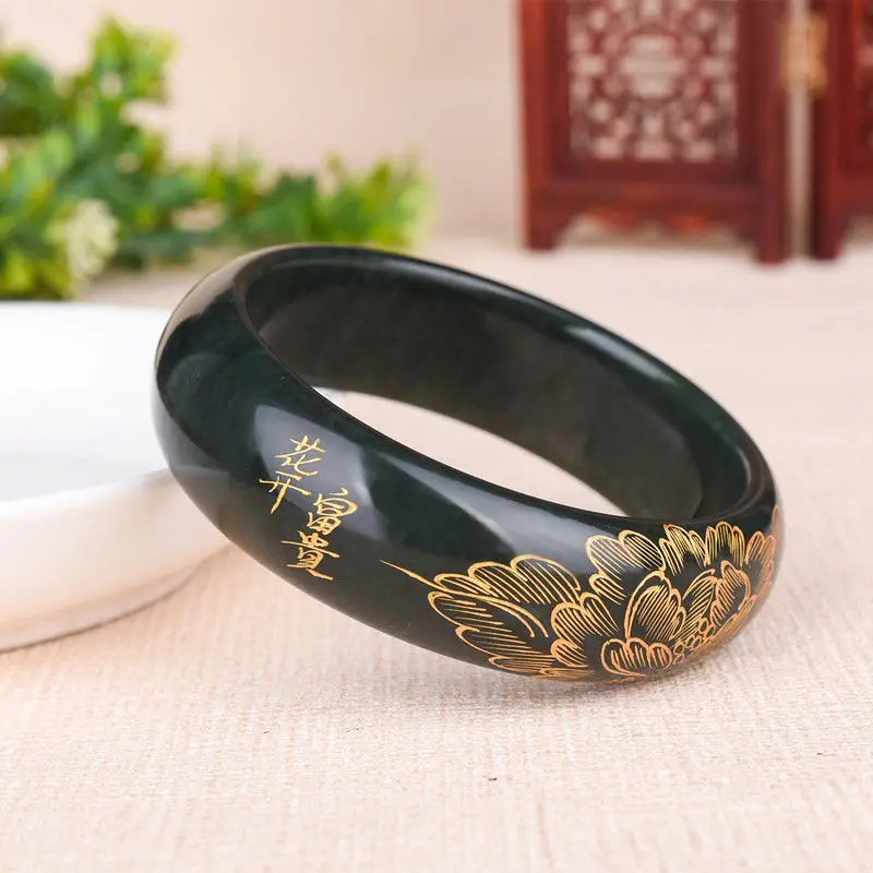 

Hot Selling Natural Round Bangles Charm Jewellery Women's Hand-Carved Bracelet for Women Men Fashion Accessories 56-64mm