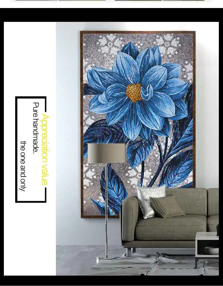 Пользовательские стеклянная мозаичная плитка украшения фон стены в скандинавском стиле синие цветы простые современные гостиная крыльцо коридор