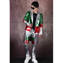 Мужские комплекты из 2 предметов(куртка+ штаны), Мужская Уличная одежда в стиле хип-хоп из искусственной кожи, облегающие длинные блейзеры, костюм, пальто, рождественские костюмы