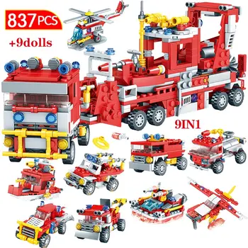 

Technic Firefighter Figure Building Blocks Toys City Fire Fighting Truck Car Bricks Helicopter Boat Toys For Kids Birthday Gift