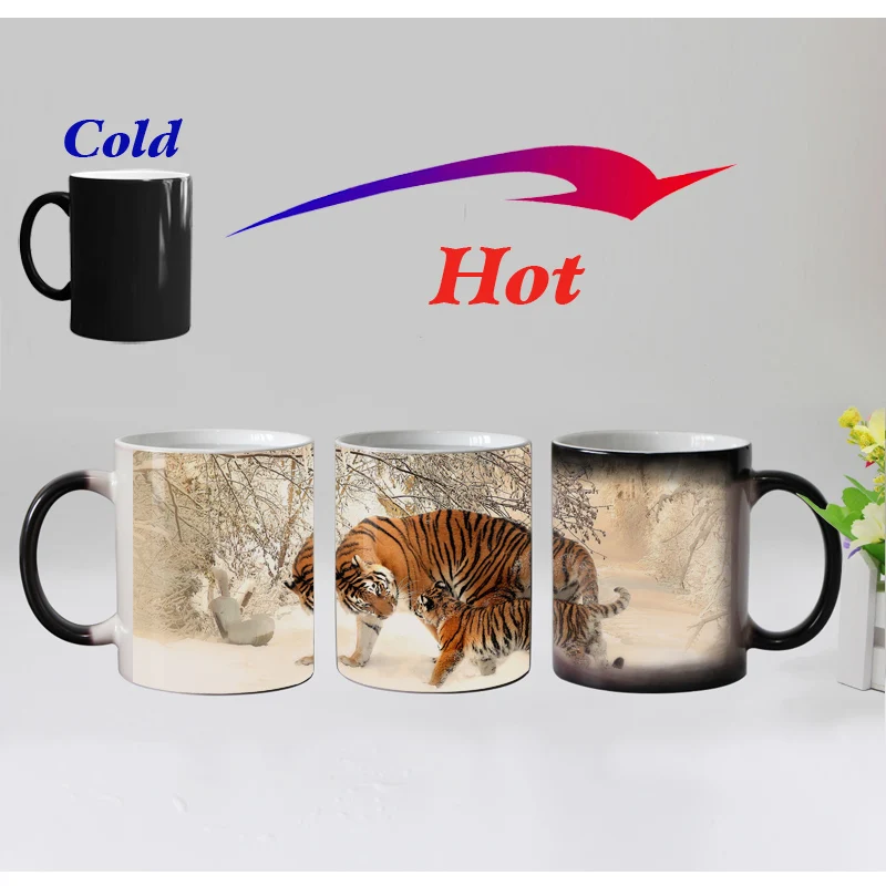 Funny novelty Animal Tiger Ceramic Color Changing Coffee Mug heat Sensitive Magic Tea Cup Mugs super gift