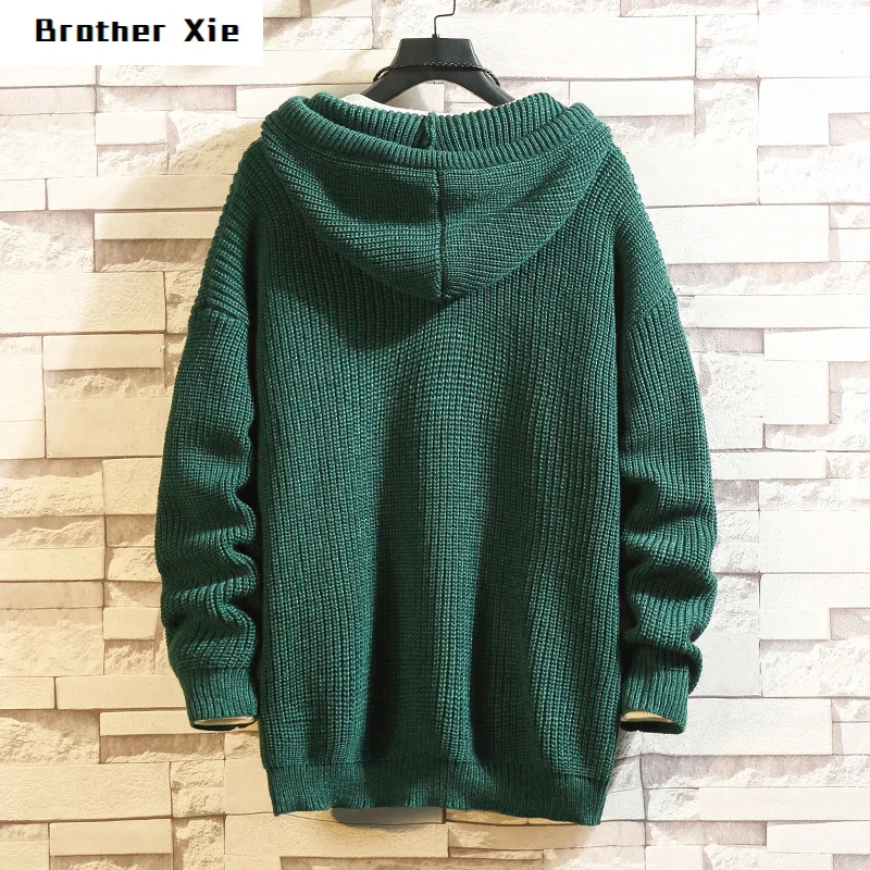 

Hooded Sweater Men's Warm Fashion Solid Color Casual Knit Pullover Man Wild Loose Long-sleeved Sweater Male Large Size M-5XL