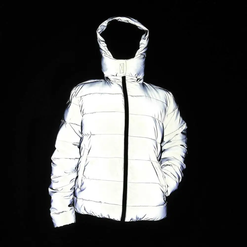 Reflective Light Winter Jacket Coat Women/men Thick Warm Cotton Linning Night Jogger Hooded Parka Plus Size Hip Hop Streetwear