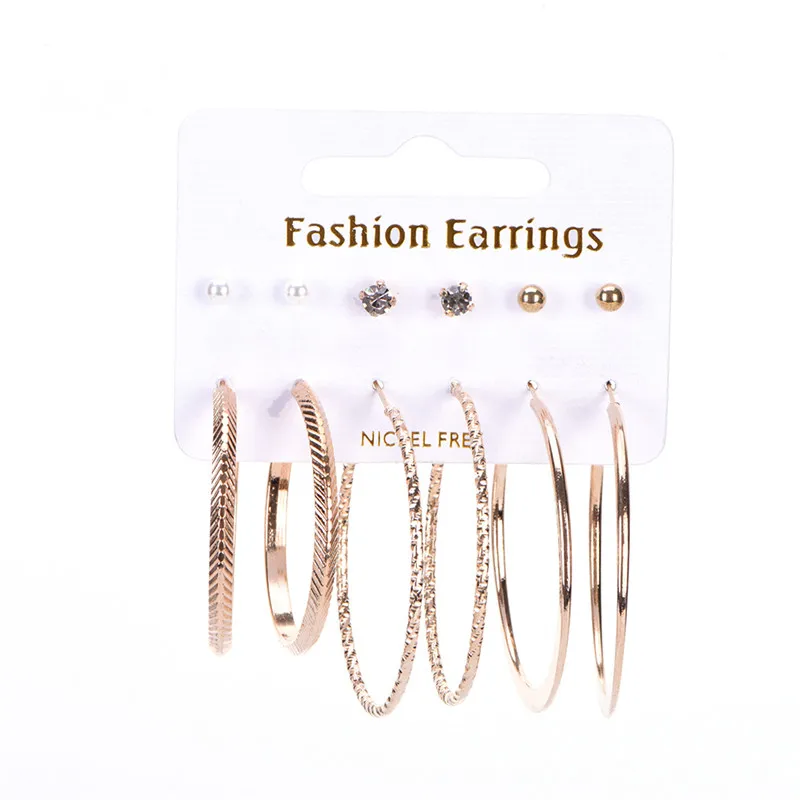 

6 Pair/Set Fashion Jewelry for Women Girl Circle Hoop Earrings new Stud Ball Earrings Set Women Rhinestone