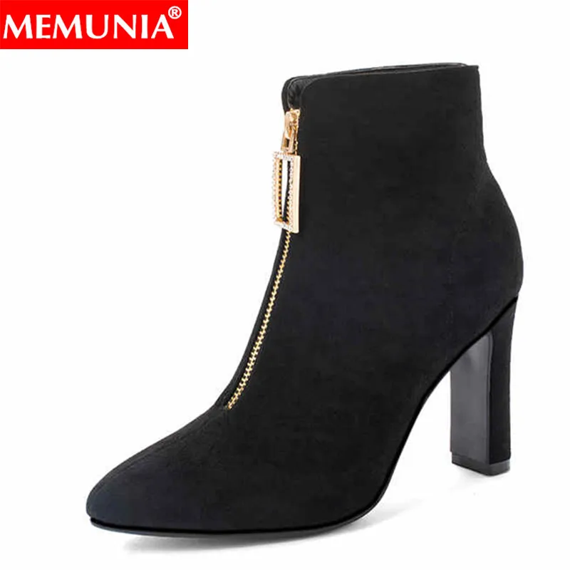 

MEMUNIA Plus size 34-43 New ankle boots for women zipper high heels black solid color autumn winter shoes basic boots