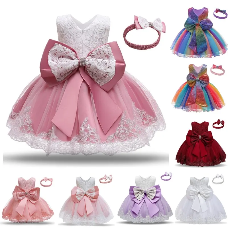 Платье для маленьких девочек Кружевное платье принцессы новорожденных на 1-й