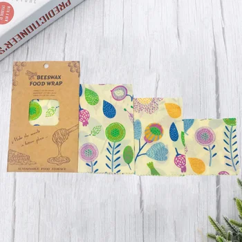 

3pcs Beeswax Food Wraps Reusable Packing Cloth Food Preservation Cloths Organic Cotton Fabrics (Assorted Color)