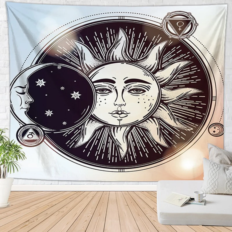 sun moon hippie wall tapestry witchcraft blanket boho decor rug gothic home decoration cloth | Дом и сад