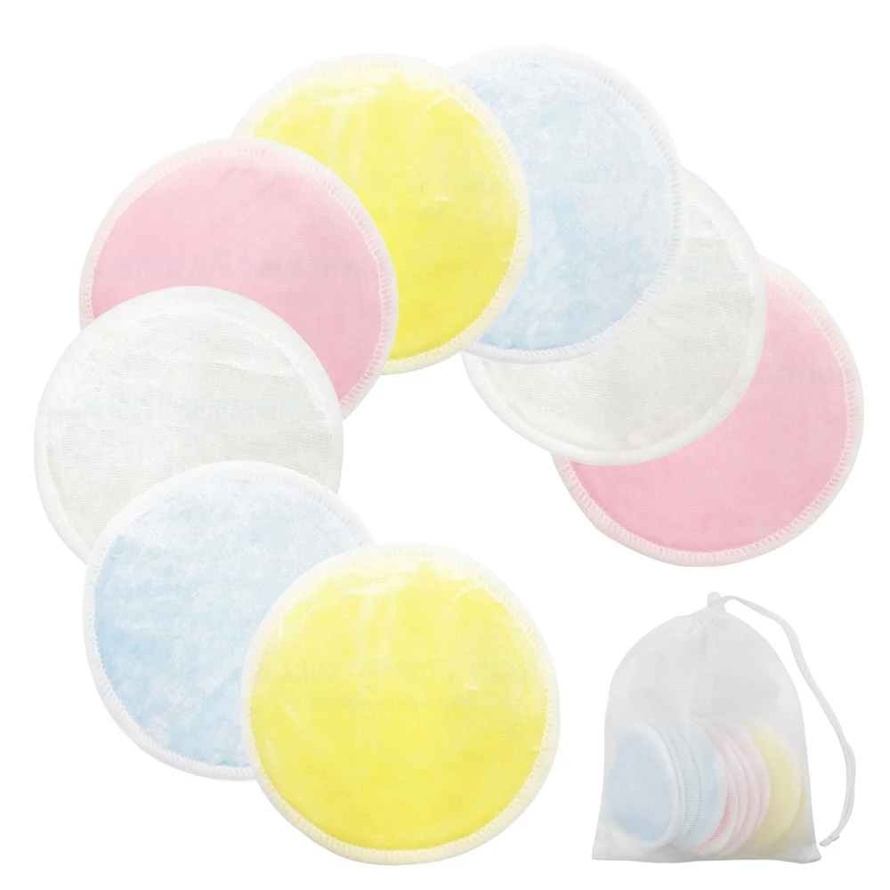 8 шт многоразовые ватные диски средство для снятия макияжа для лица двухслойные моющиеся подушечки для протирки ногтей с мешком для стирки - Цвет: 8pcs pads with bag