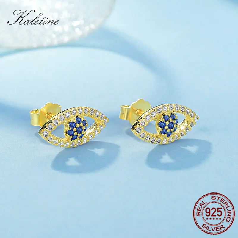 Женские серьги гвоздики KALETINE Lucky Evil Eye из стерлингового серебра 925 пробы с синим