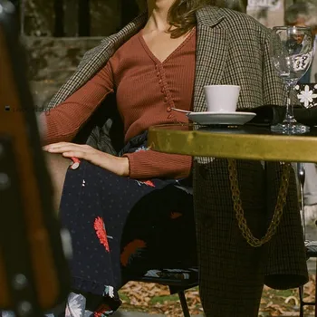 

Women Knit Sweater V Neck Long Sleeve Lace-up Slanted ButtonsSolid Color Knitted Tops 2020 Spring New