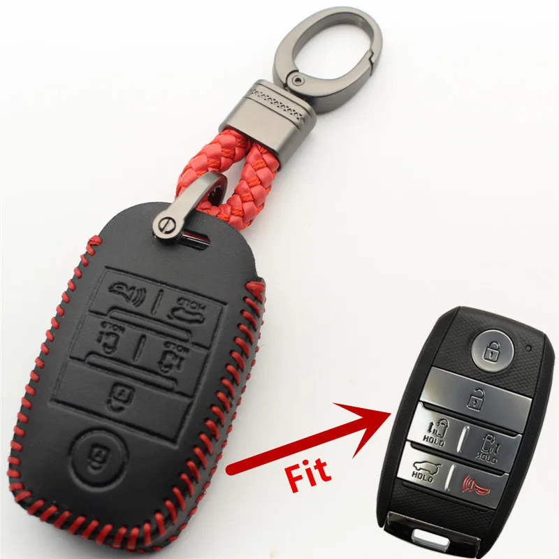 Key Case Cover FLYBETTER Genuine Leather 6Button Smart Key Case Cover For Kia Sedona/Grand/Carnival/Sorento L580 key case cover key case
