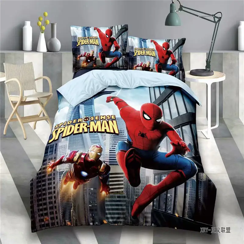 Hero Spider Man Iron Man Bedding Set Twin Size Bed Sheets For Kids