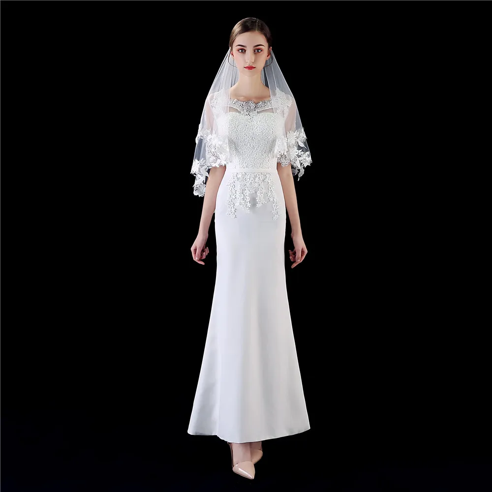 Veu de noiva, Кружевная аппликация, два слоя, короткая вуаль, свадебная фата, с гребнем, свадебные аксессуары, фата невесты, элегантная