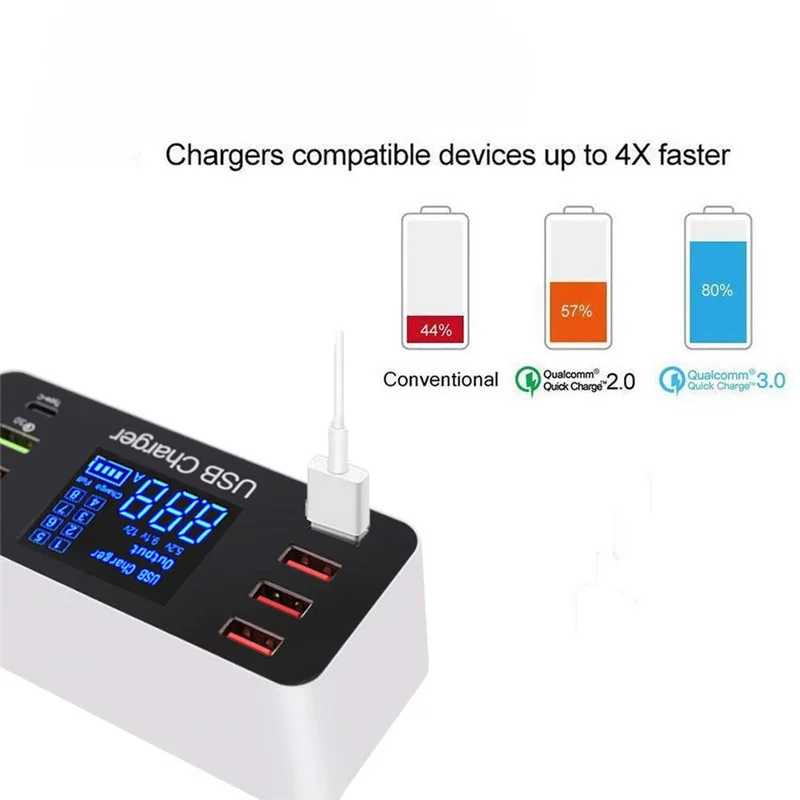 Зарядное светодиодный со светодиодным дисплеем и 8 USB портами|Зарядные